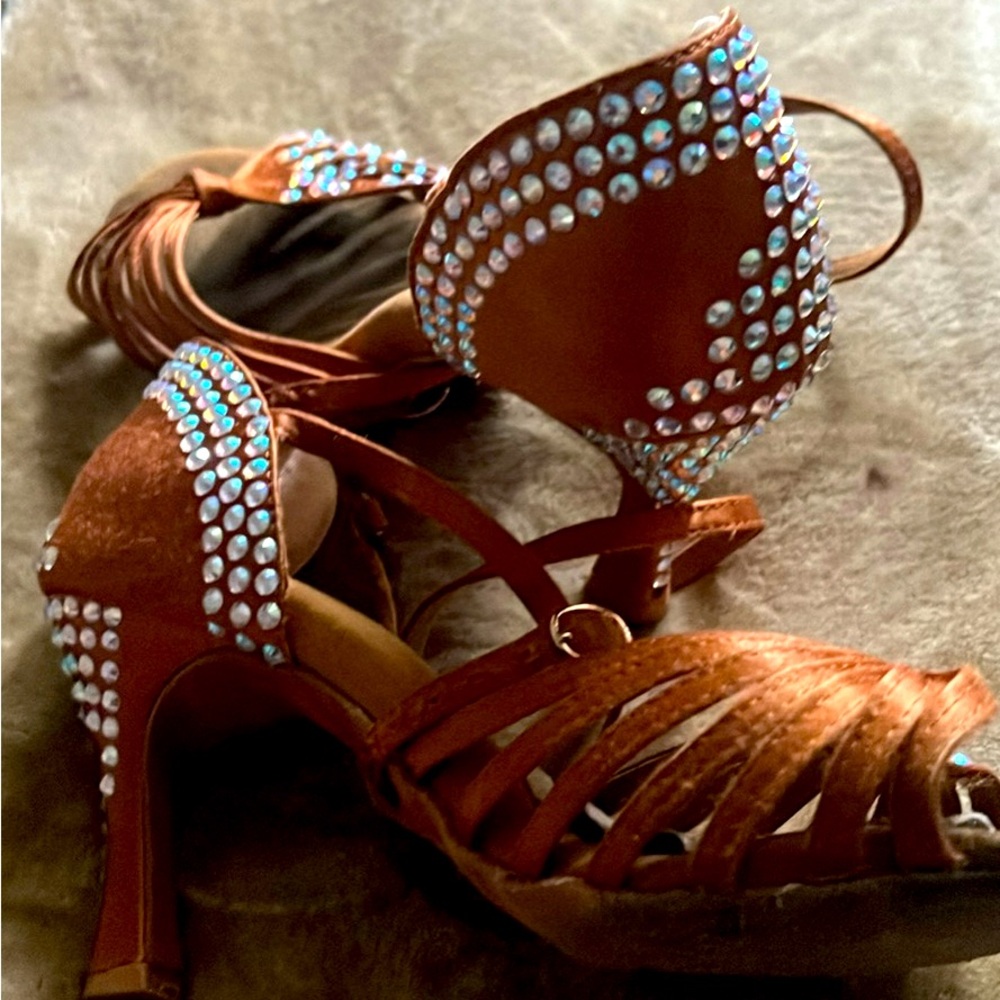 Elegant Tan Rhinestone Women's Heels